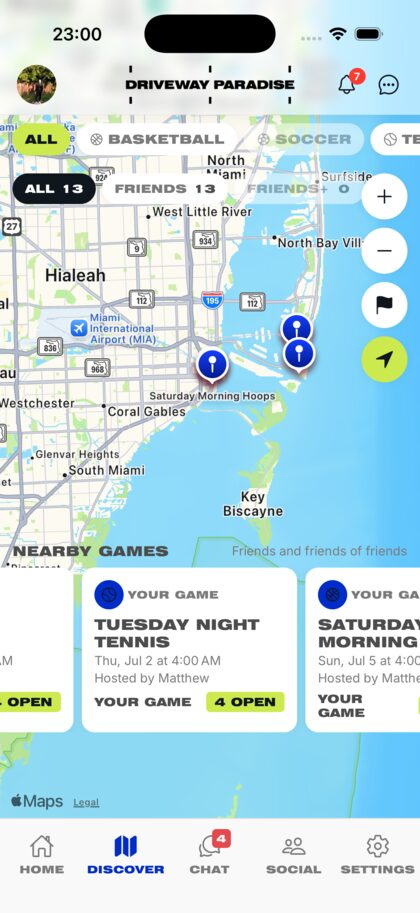 Driveway Paradise app map showing nearby games